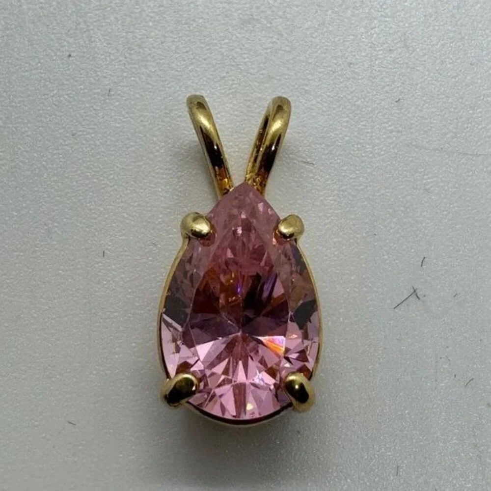 Vintage‎ Gold Tone Pink Ice Pendant Pear Shape Fashion